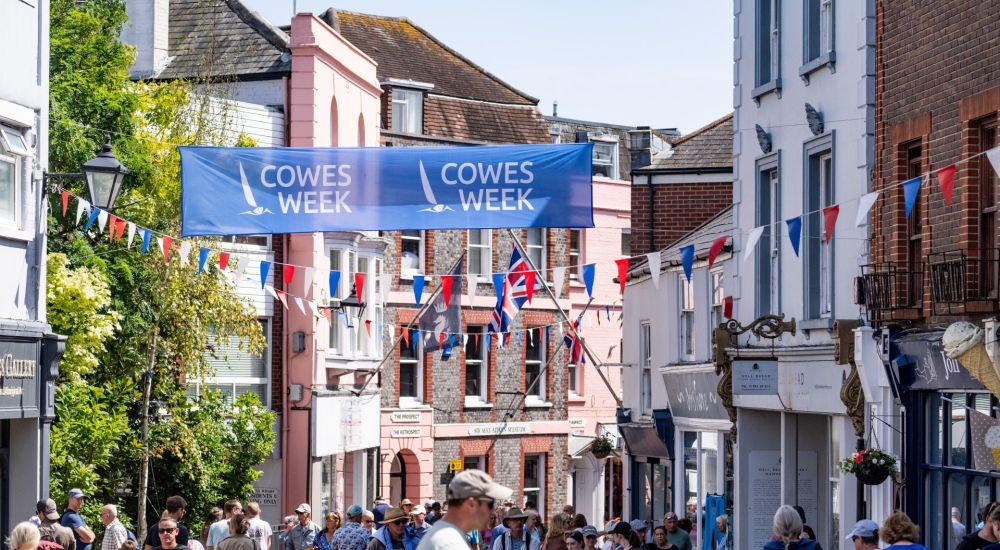 Busy Cowes High Street during Cowes Week