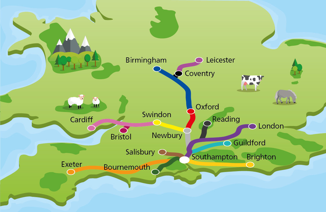 Red Funnel's travelling to Southampton map