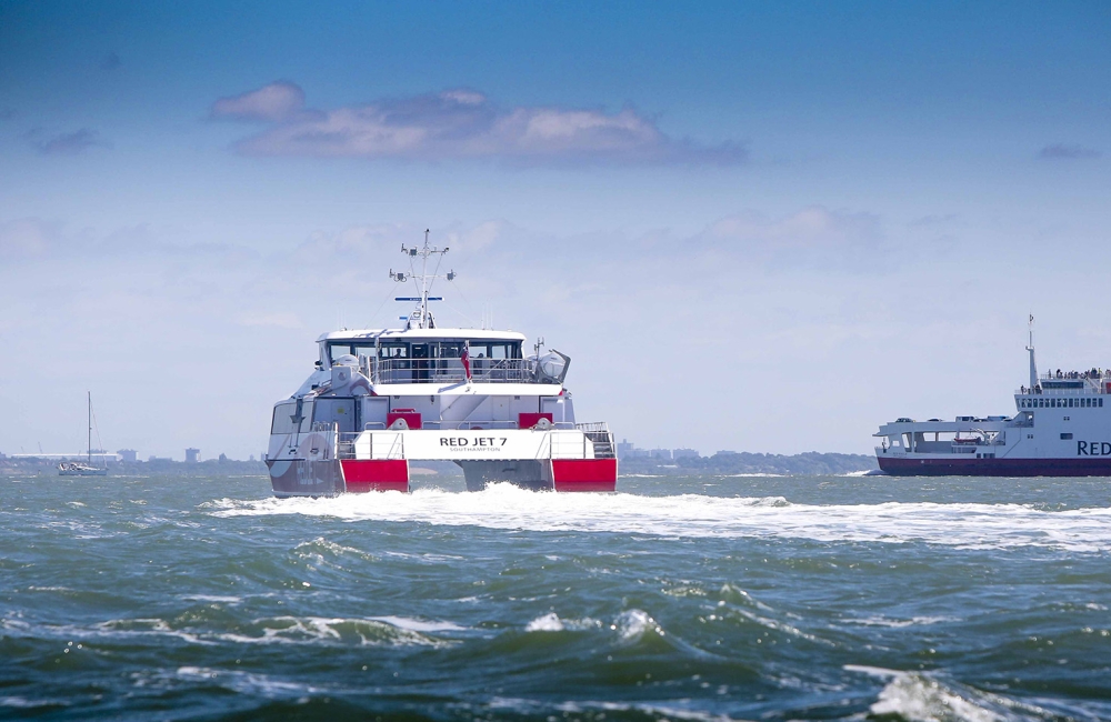 Red Funnel ferries on the water 