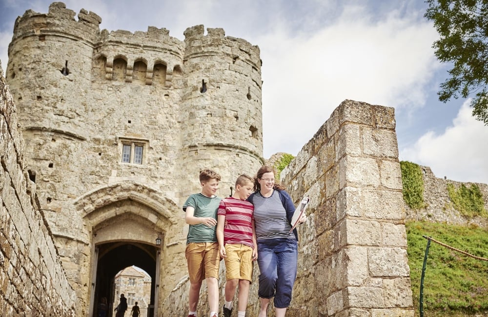 Family with a castle in the background