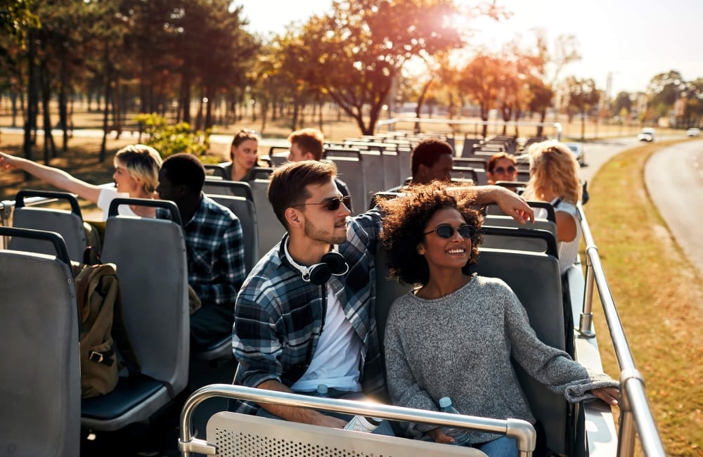 People on a tour bus