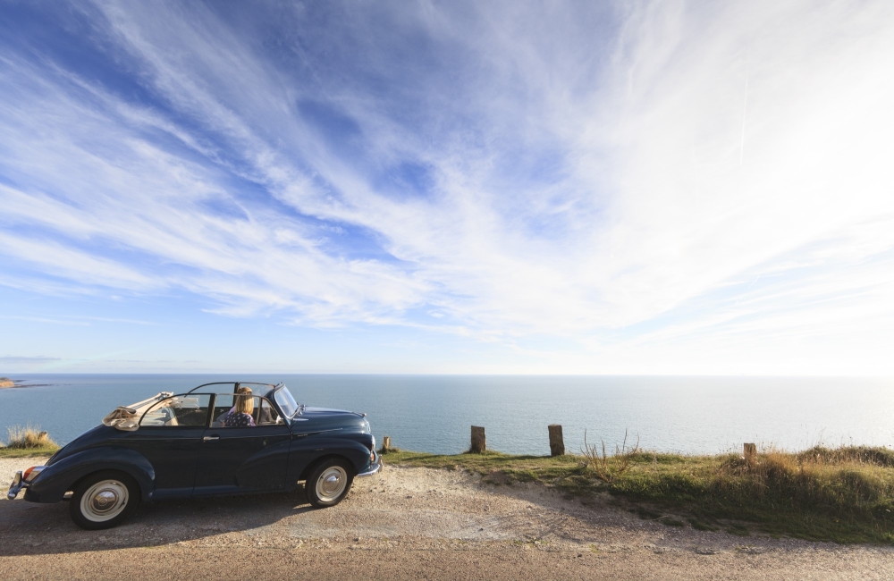 classic car on military road