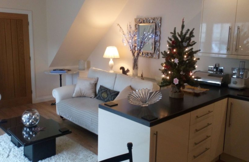 The Auction House lounge decorated for Christmas