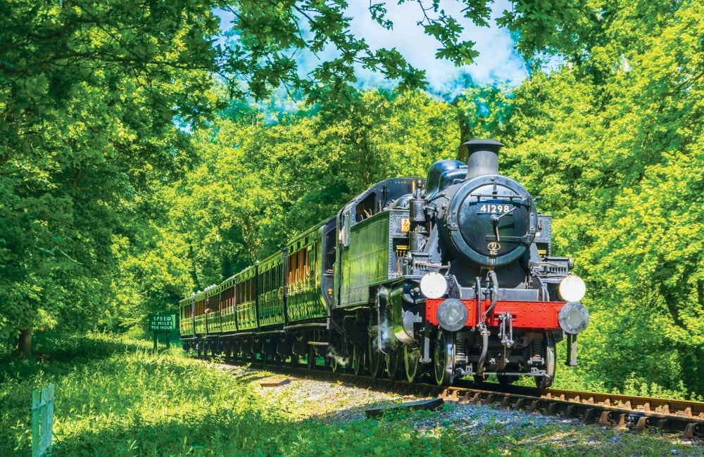 Steam train passing through the countryside