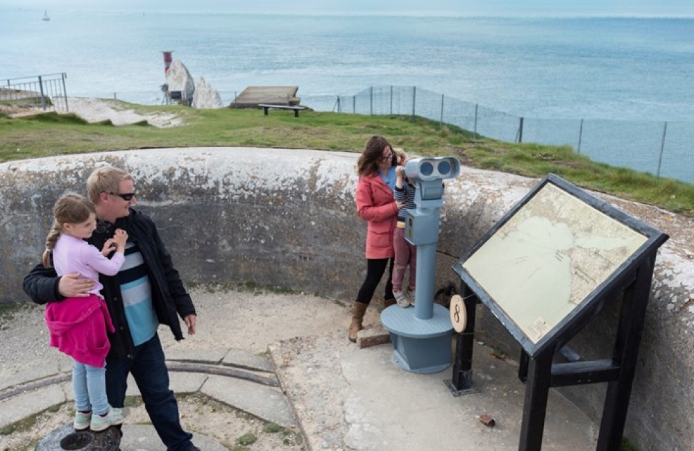 Family in a turret with a view finder