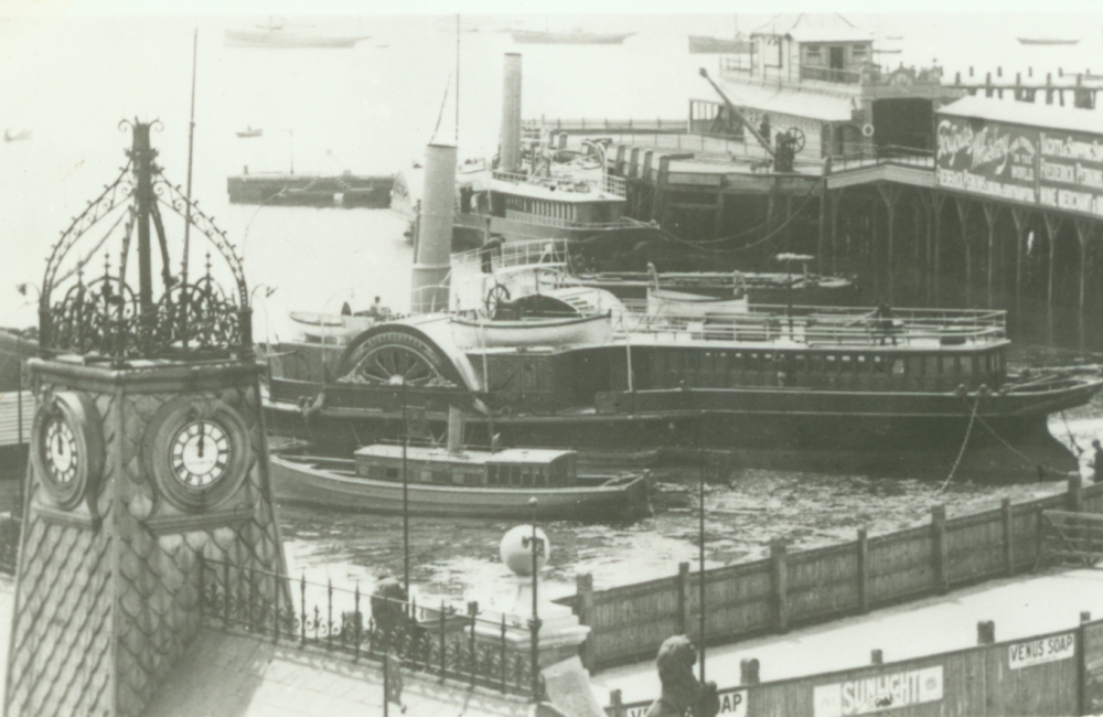 a paddlesteamer in dock at southampton's royal pier