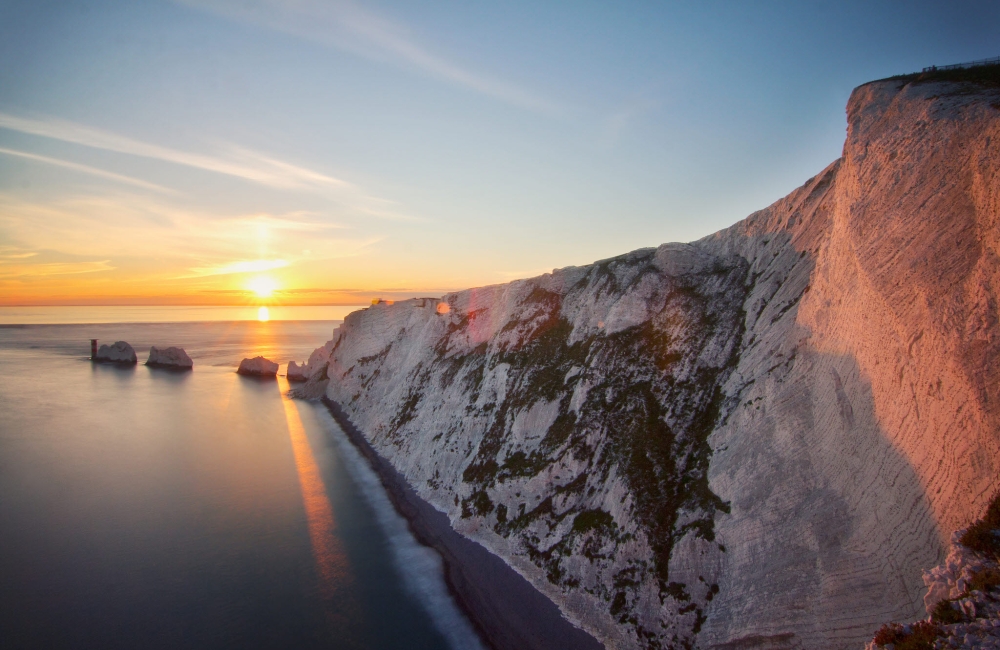 The Needles cliffs at sunset