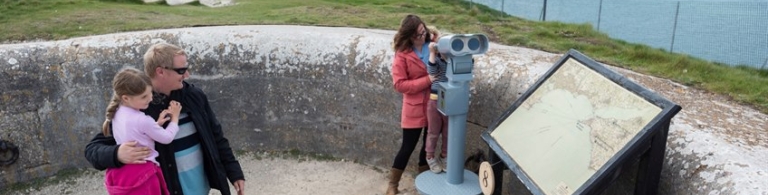 Family in a turret with a view finder