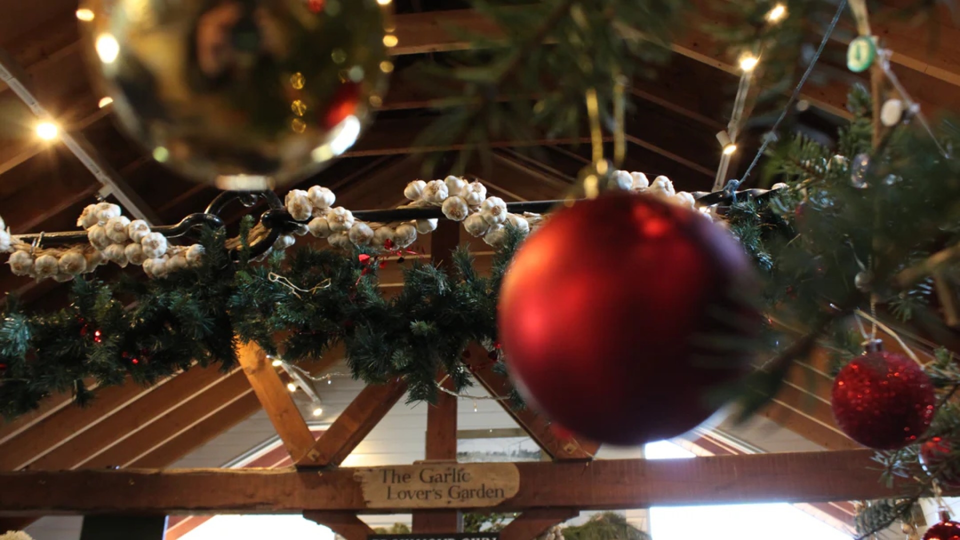 baubles and garlic clove garlands 