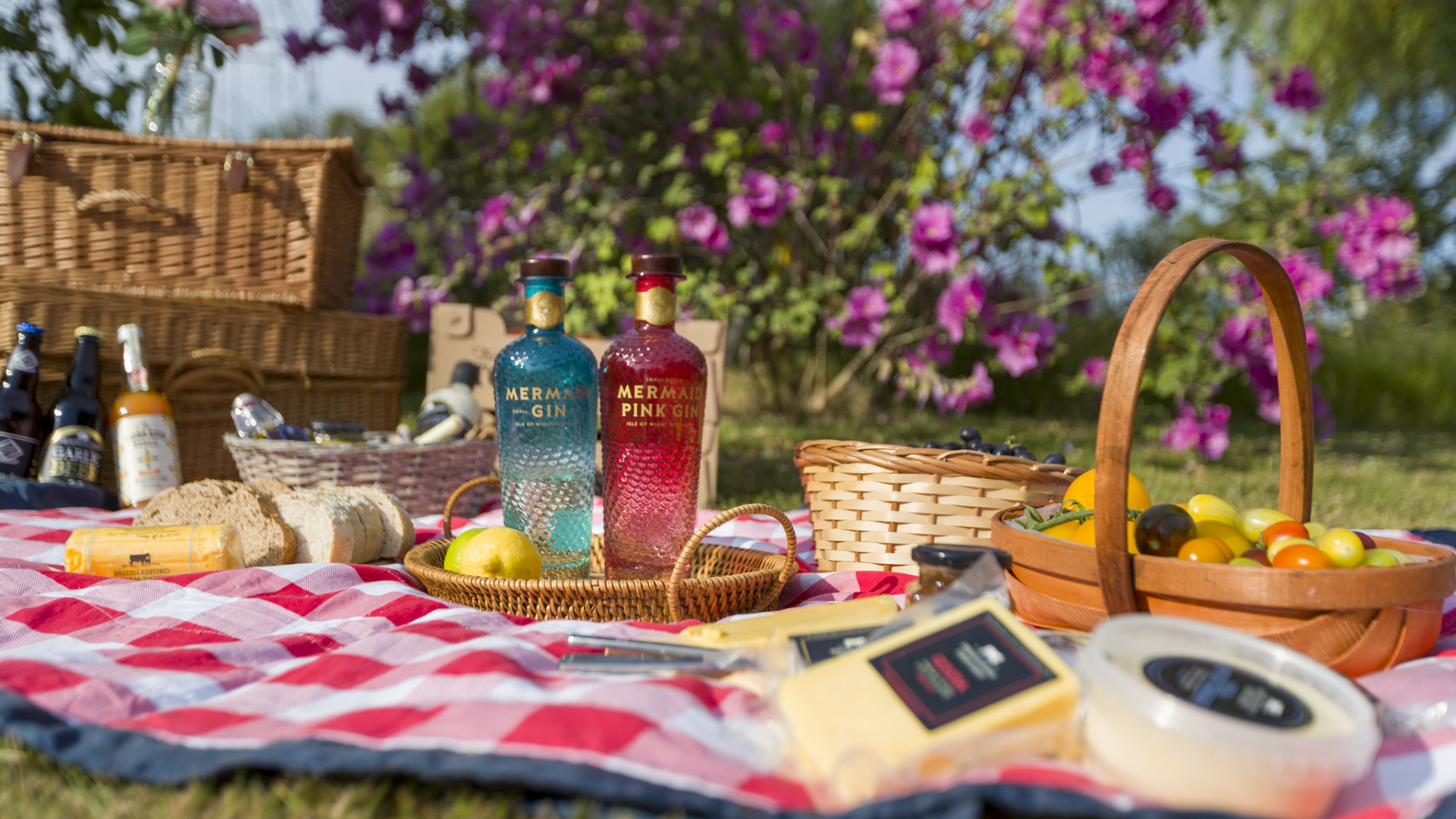 a picnic setup with locally produced food and drink