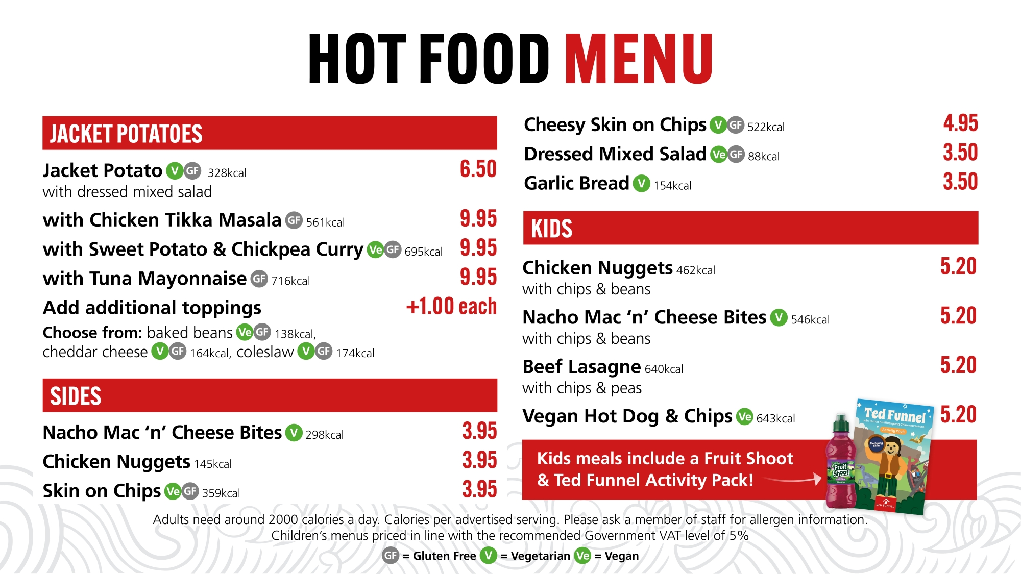 hot food menu kids offer