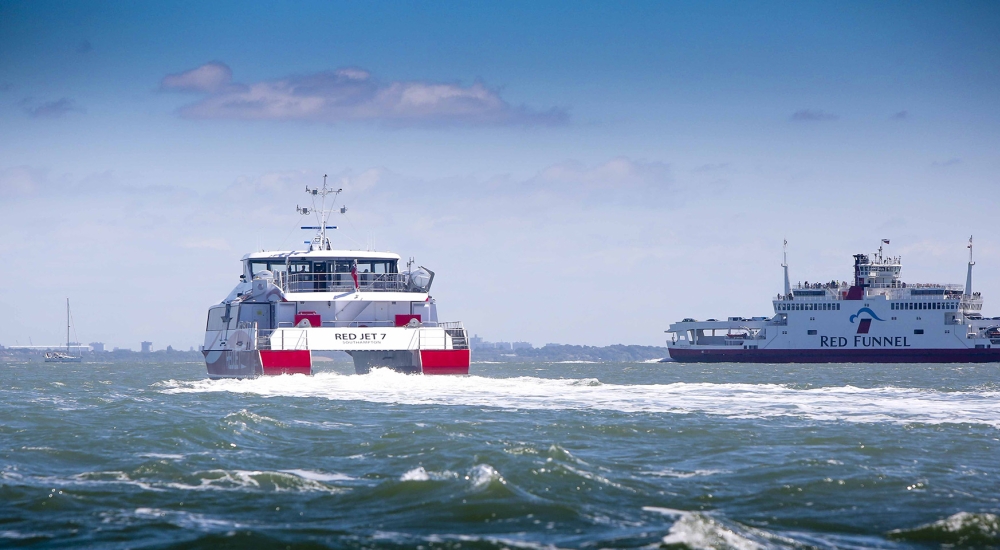 Red Funnel ferries on the water 