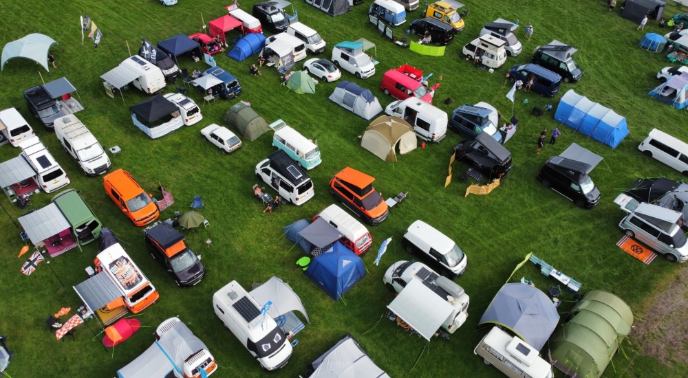 aerial shot of campsite