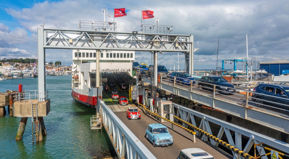 minis driving off the ferry