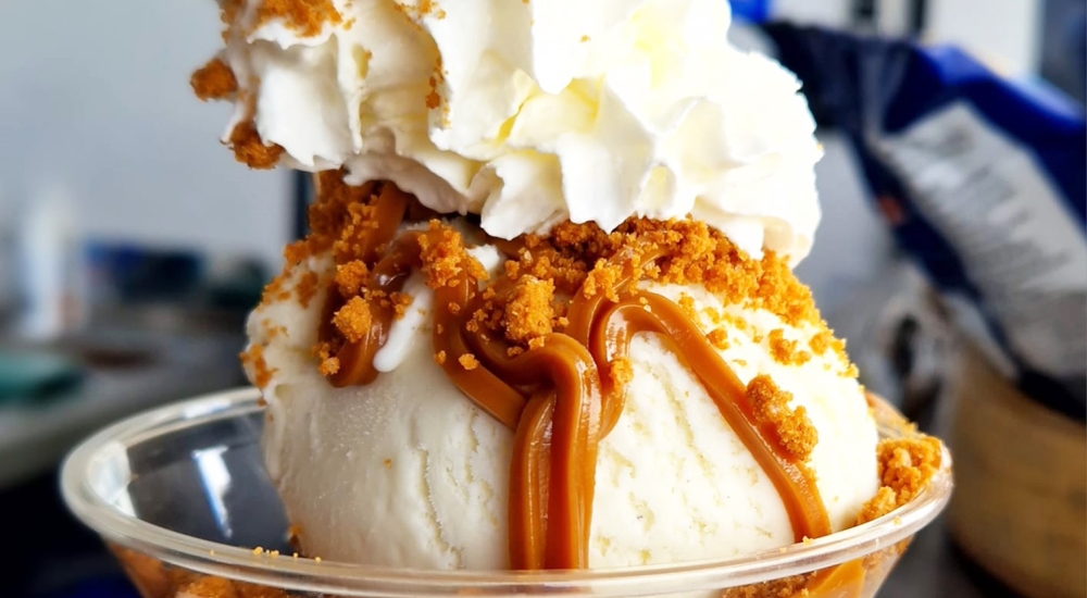 an ice cream sundae with biscoff