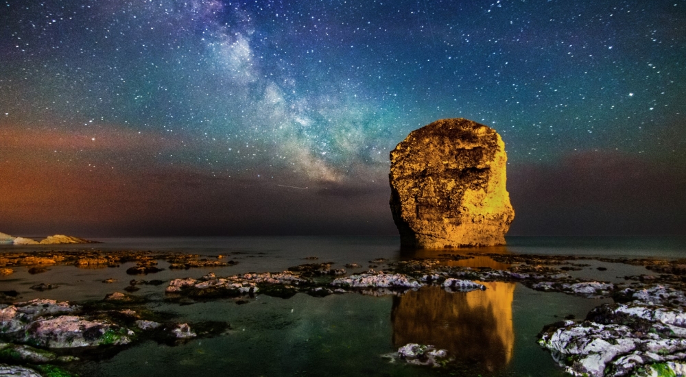 milky way over stag rock at freshwater bay