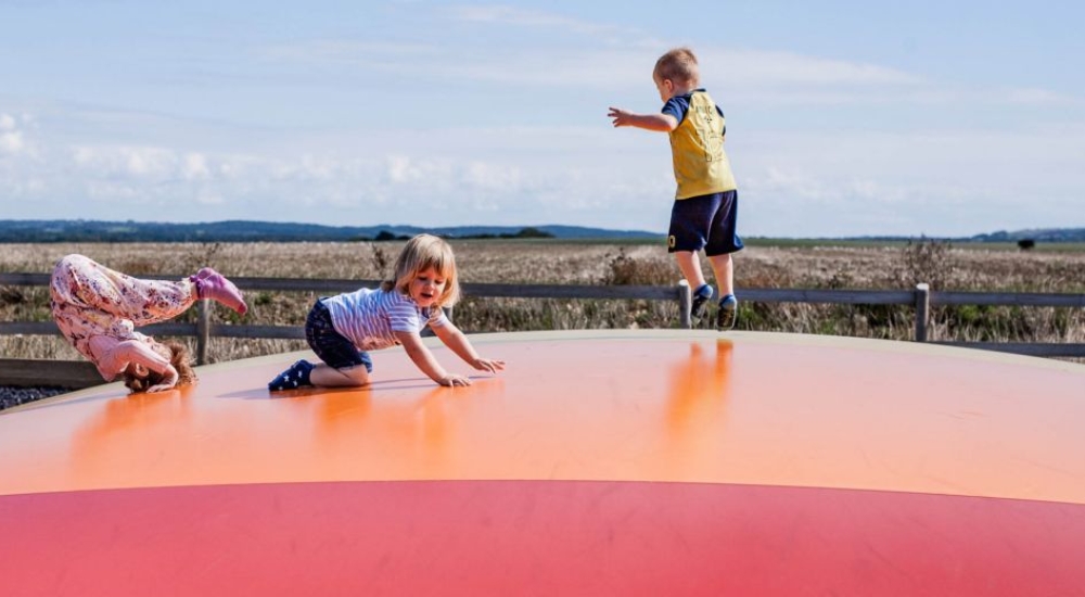 Children playing on the jumping pillow